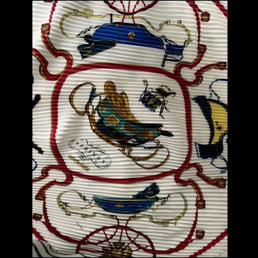 Hermes Silk Scarf - White, Red, Blue, Gold - Picture 2 of 7
